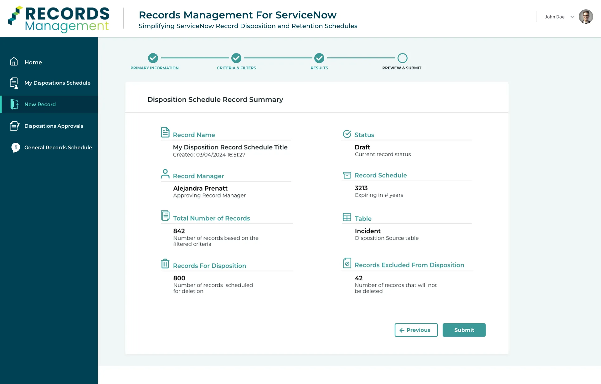 Records Management — Step 4: Review and submit disposition schedule